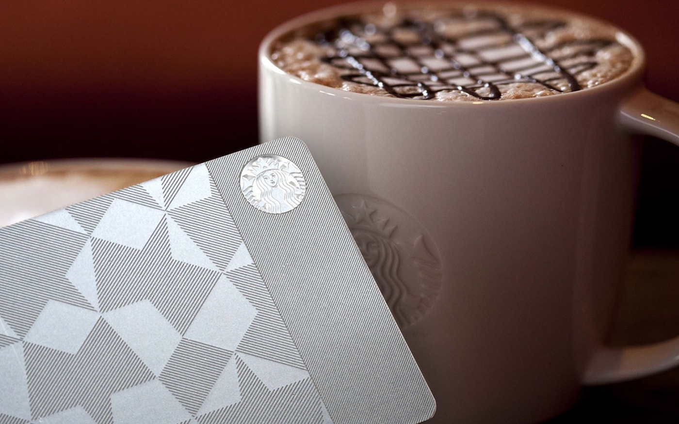 Starbucks coffee and gift card with new brand visual identity